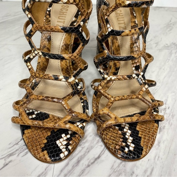 Schutz Julianna Block Heel Cage Snake Leather Sandal 7 1/2 B - Picture 10 of 14